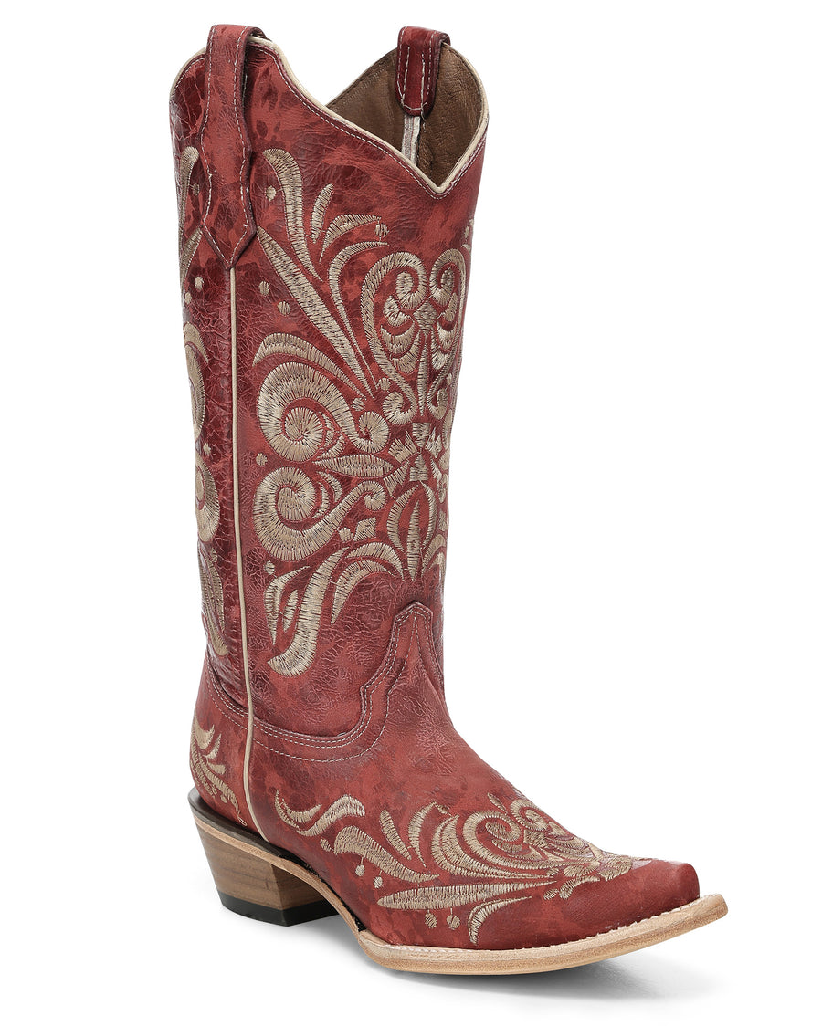 Circle G Women's Red Filigree Embroidery Patterns Western Boots - L8052 by Corral from Skip’s Western Outfitters | COR-L8052-050-M