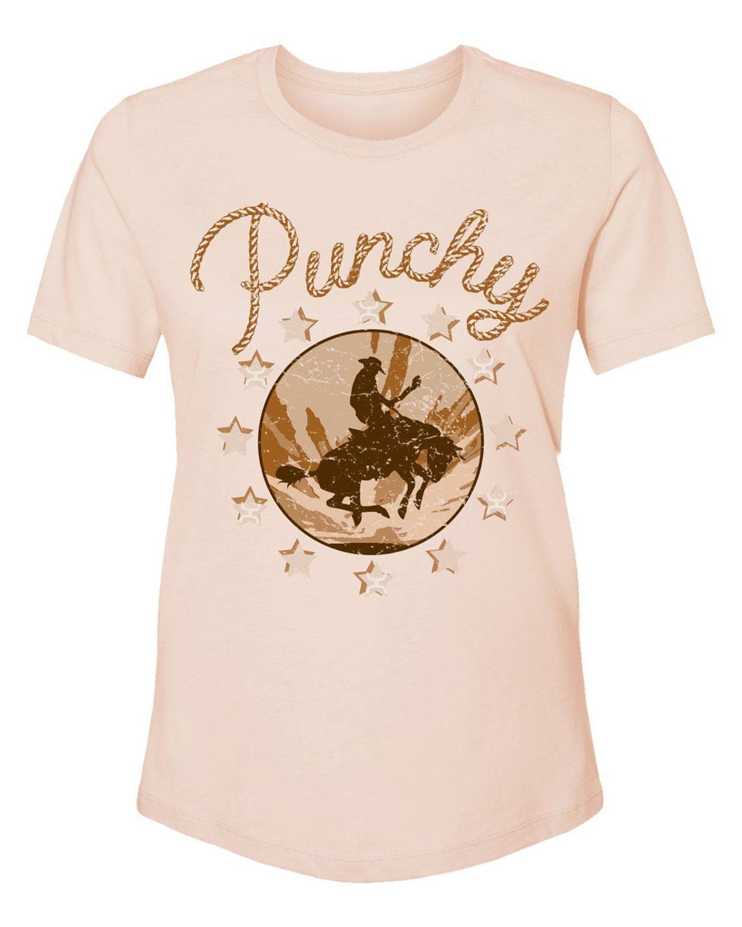 Punchy Youth Ladies Peach Crew Neck Short Sleeve T-Shirt With Tan / Cream Logo - Ht1640Ltpk-Y by Hooey from Skip’s Western Outfitters | HOO-HT1640LTPK-Y-XS