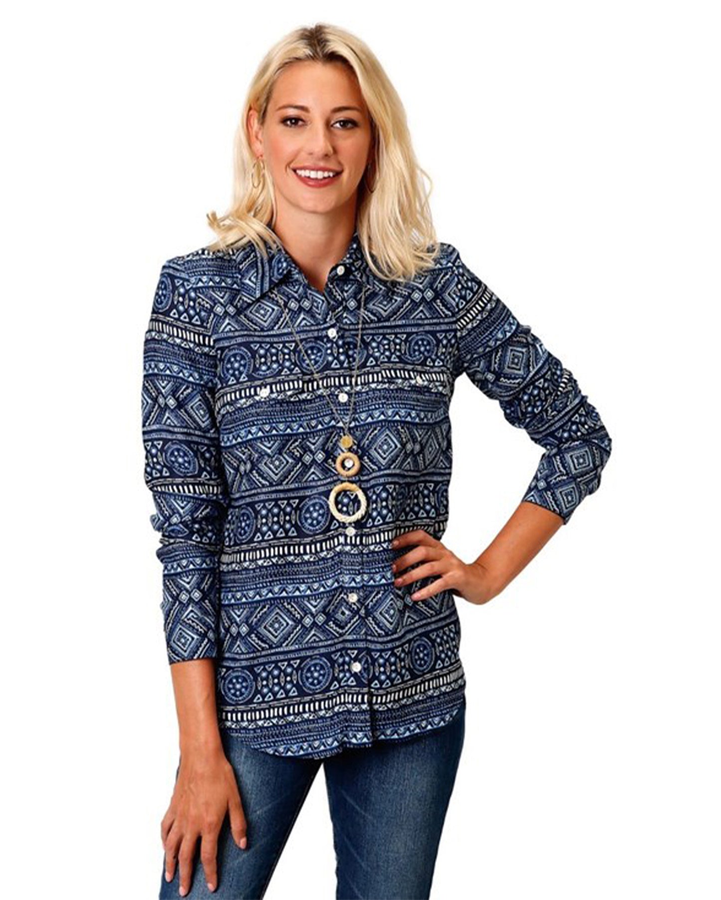 Women's Tribal Print Button Down Shirt by Roper from Skip’s Western Outfitters | KAR-03-050-0590-5025-BU-XS-