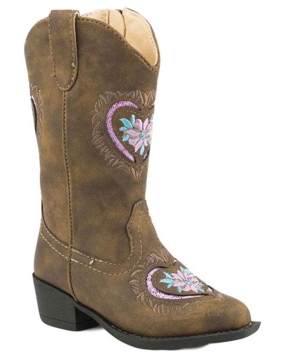Kids' Daisy Heart Boots by Roper from Skip’s Western Outfitters | KAR-09-018-1556-1117-BR-010-M