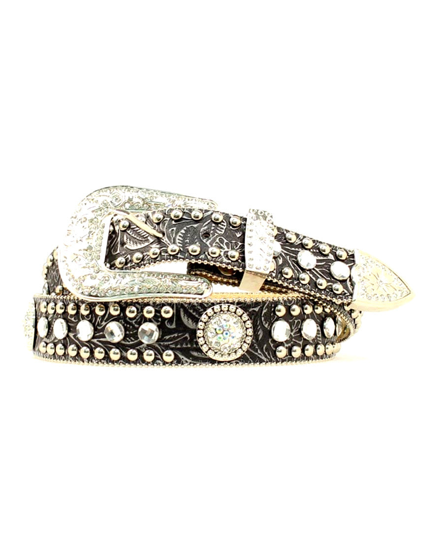 Women's Floral Embellished Rhinestone Belt by Blazin Roxx from Skip’s Western Outfitters | MFW-N3513001-L-BLACK