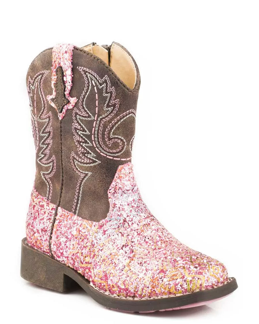 Toddlers' Pink Glitter Western Boots by Roper from Skip’s Western Outfitters | KAR-09-017-1225-2062-PI-050-M