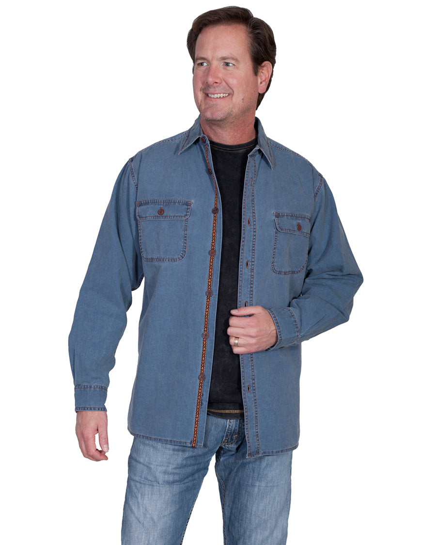 Men's Canvas Western Shirt by Scully from Skip’s Western Outfitters | SCU-TR-056-S-BLUE
