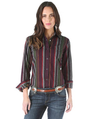 One Point Striped Snap Up Western Shirt