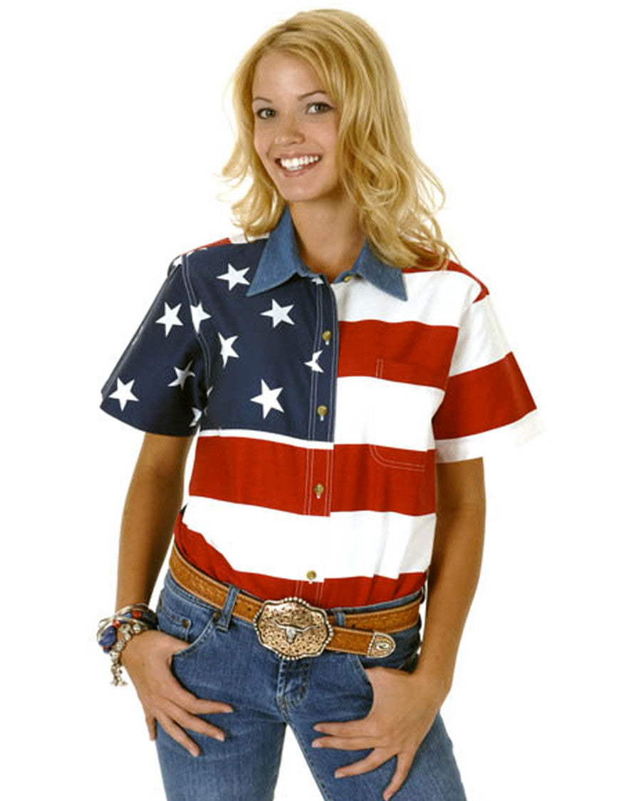 Women's Stars & Stripes Shirt by Roper from Skip’s Western Outfitters | KAR-03-051-0185-0101-RE-L-White-/-Red