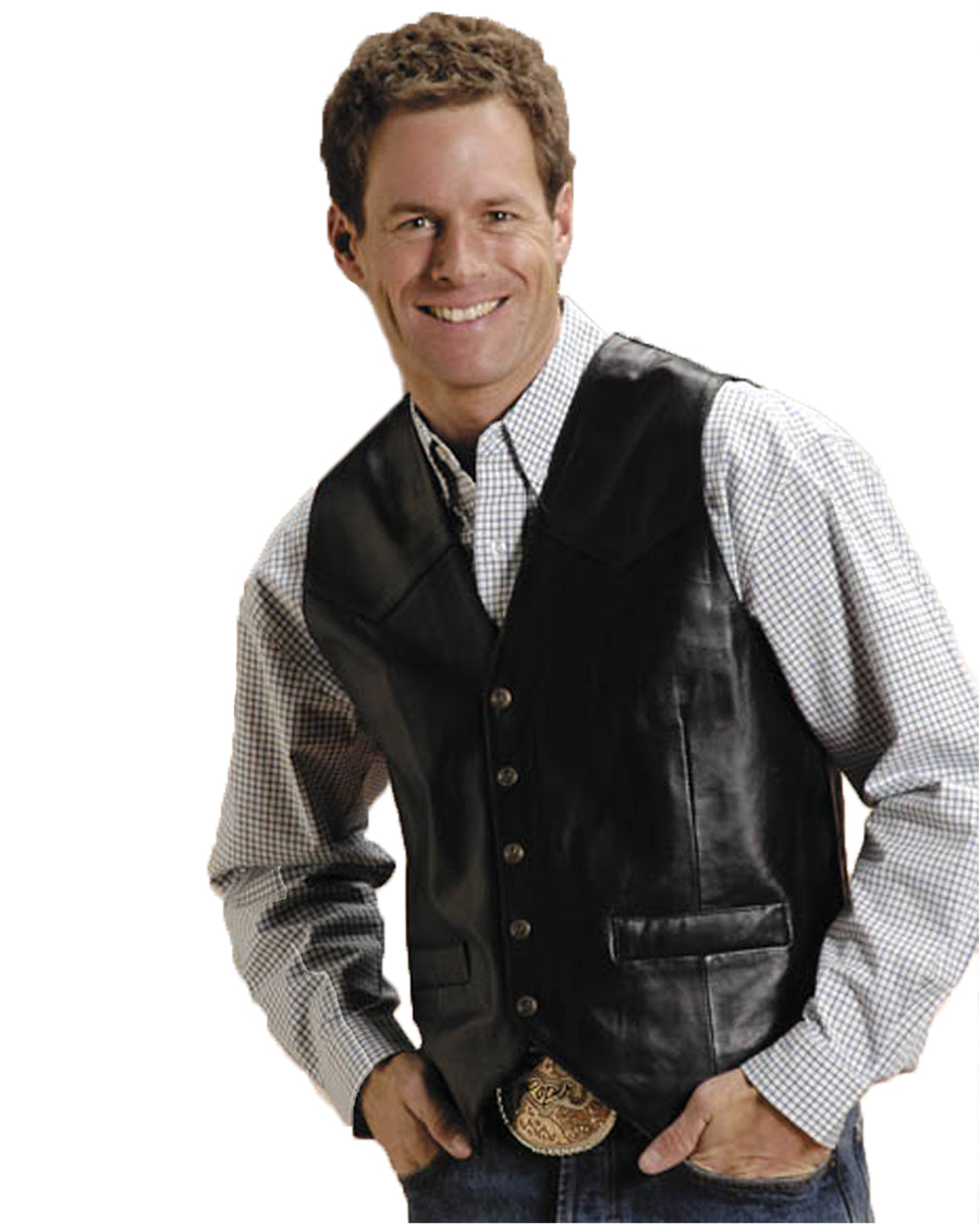 Roper Men's Lamb Leather Black Vest Roper Men's Lamb Leather Black Vest