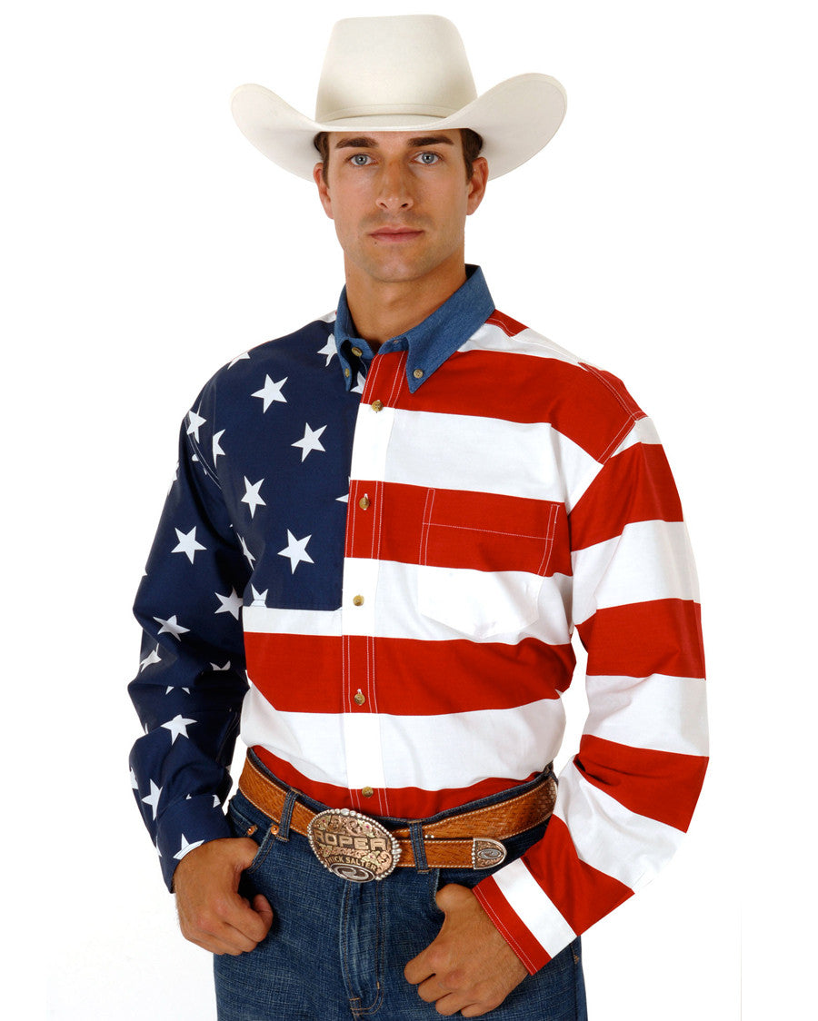 Men's Stars & Stripes Shirt by Roper from Skip’s Western Outfitters | KAR-03-001-0185-0101-RE-S-Red-/-Blue