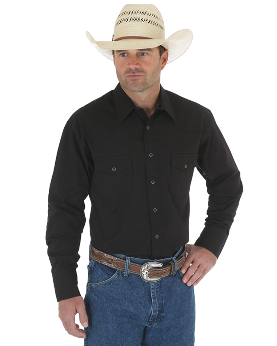 Men's Solid Broadcloth Western Shirt by Wrangler from Skip’s Western Outfitters | WRA-71105BK-S-BLACK