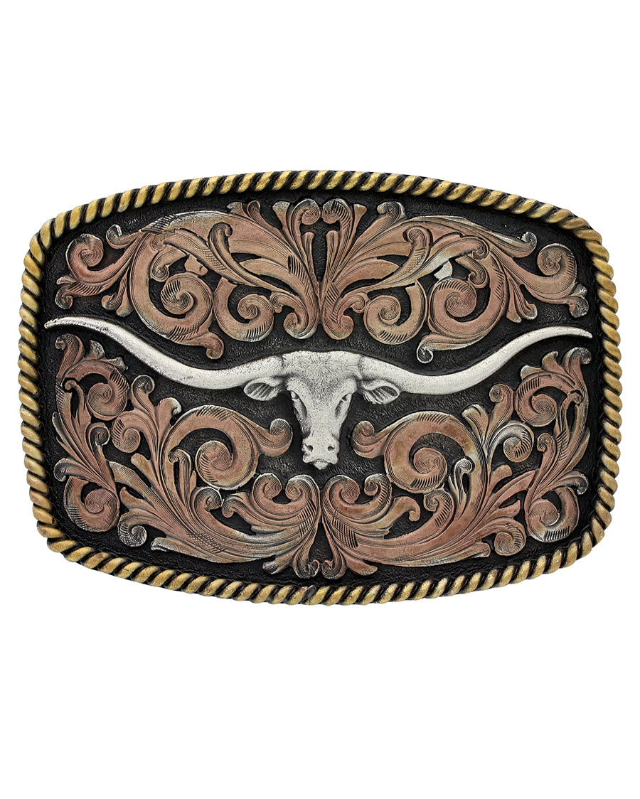 Texas Longhorn Attitude Buckle by Montana Silversmiths from Skip’s Western Outfitters | MON-A711-Tri-Color