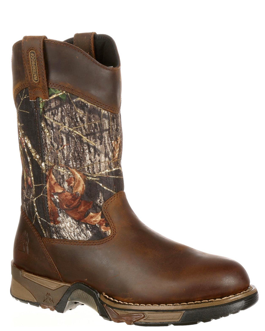 Mens Aztec Waterproof Mossy Oak Pull-On Boots by Rocky from Skip’s Western Outfitters | ROC-FQ0002871-080-M