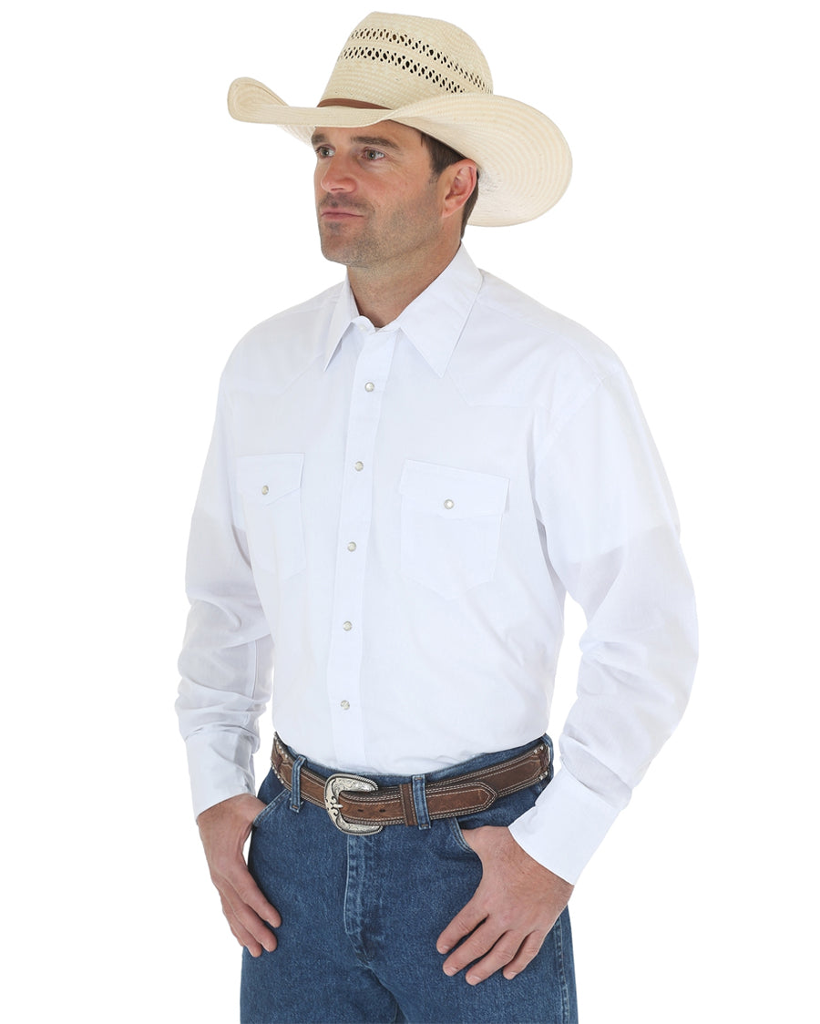 Men's Solid Broadcloth Western Shirt by Wrangler from Skip’s Western Outfitters | WRA-71105WH-S-WHITE