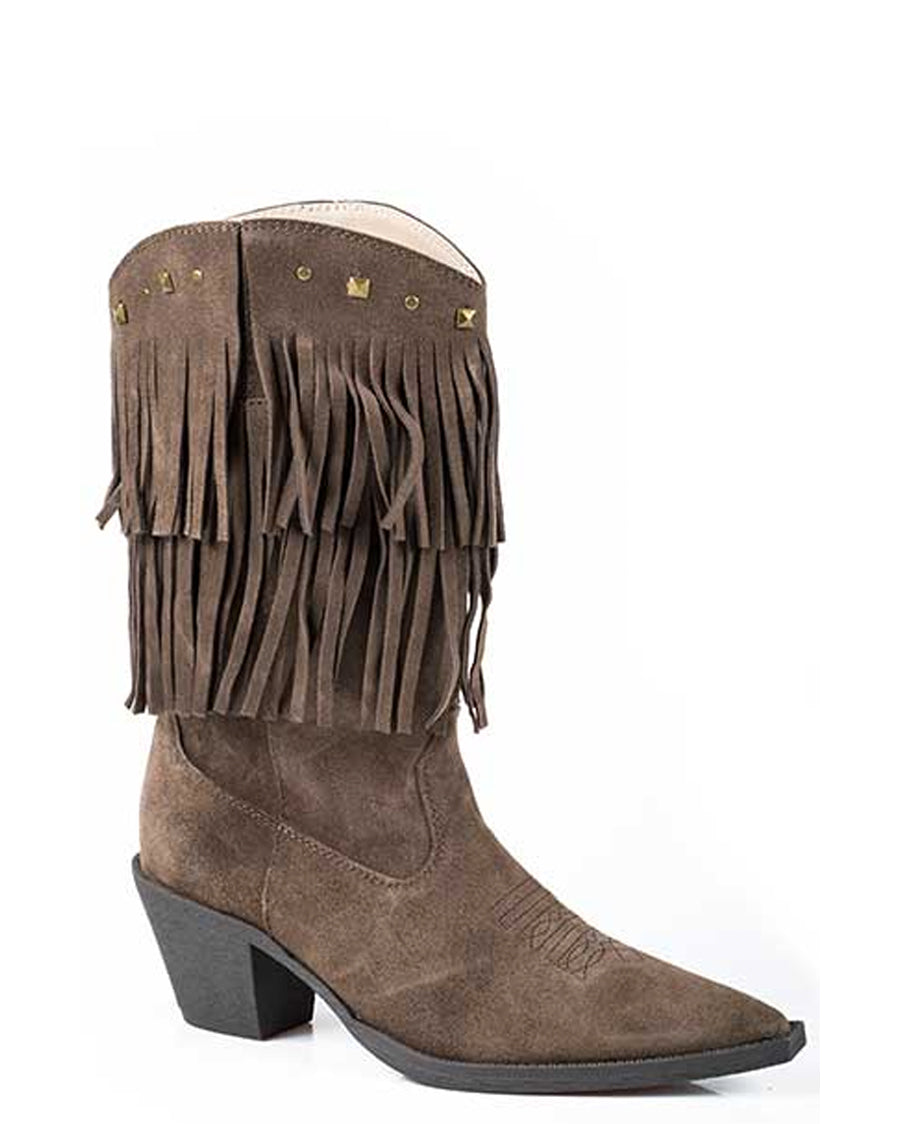 Women's Short Stuff Sueded Fringe Boots by Roper from Skip’s Western Outfitters | KAR-09-021-0925-0214-BR-055-M