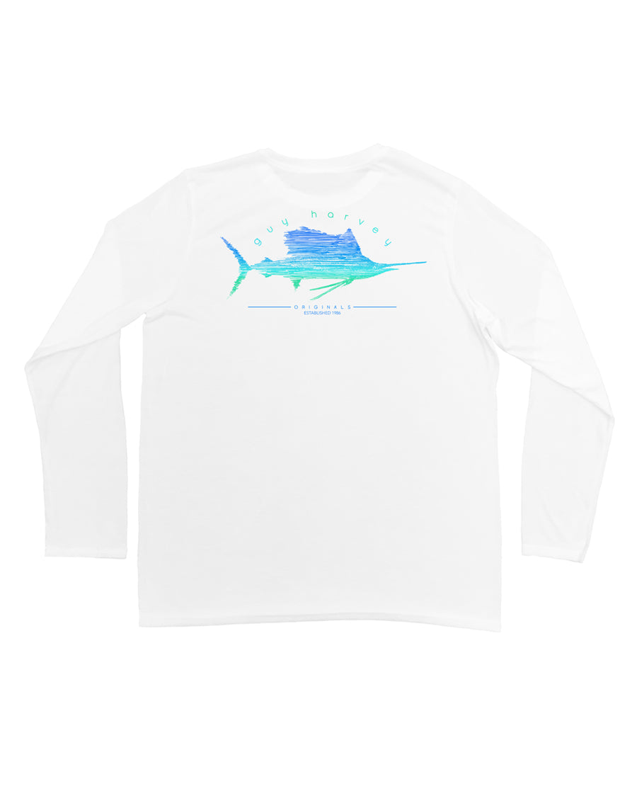 Men's Sailfish Scribble Long Sleeve T-Shirt by Guy Harvey from Skip’s Western Outfitters | 10923475040