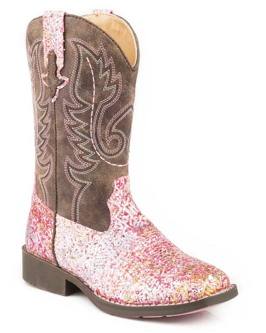 Girls' Pink Glitter Western Boots by Roper from Skip’s Western Outfitters | KAR-09-018-1225-2062-PI-090-M