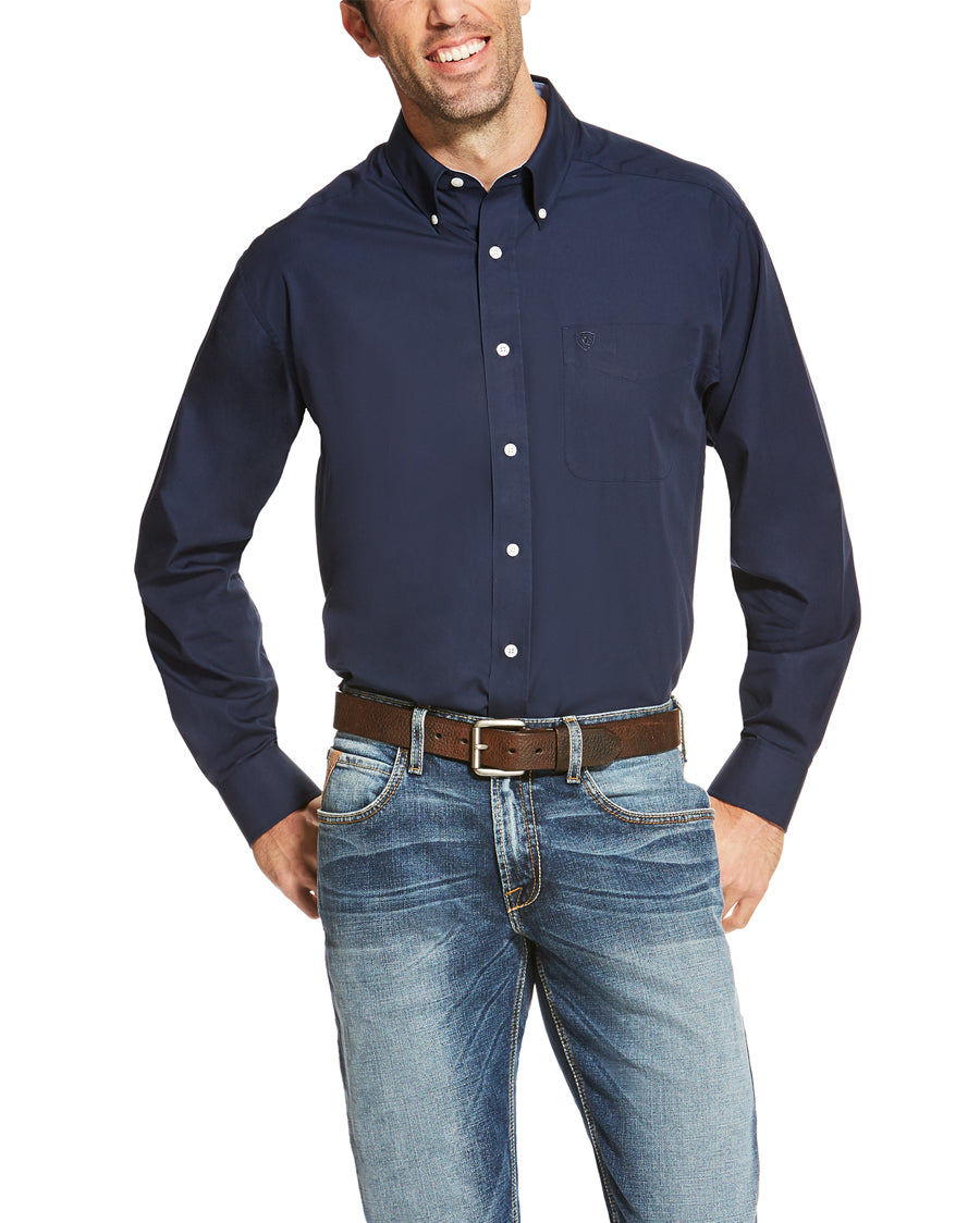 Men's WF Solid Long Sleeve Western Shirt by Ariat from Skip’s Western Outfitters | ARI-10020330-S-Navy