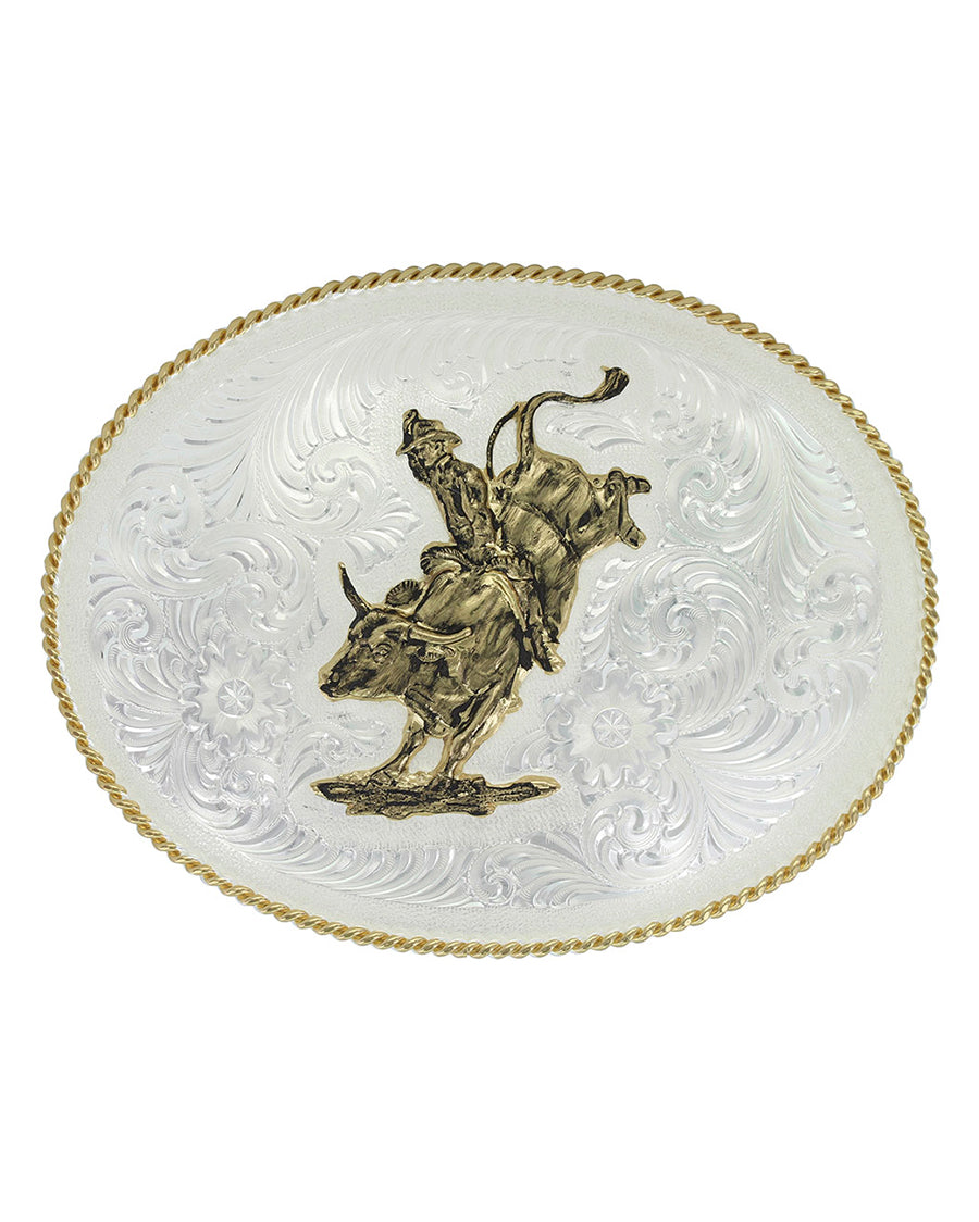 Two Tone Classic Large Rider Belt Buckle by Montana Silversmiths from Skip’s Western Outfitters | MON-2120-O/S-Silver