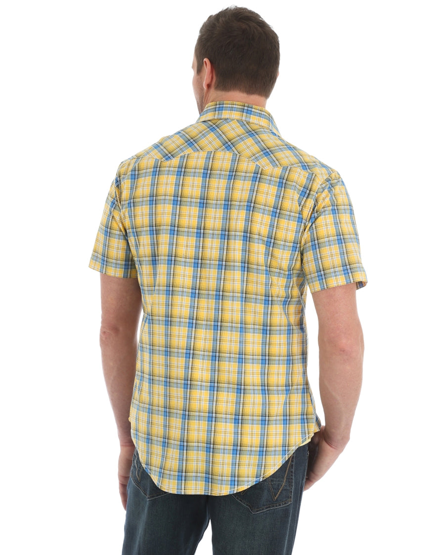 Men's Retro Plaid Sawtooth Pocket Short Sleeve Western Shirt