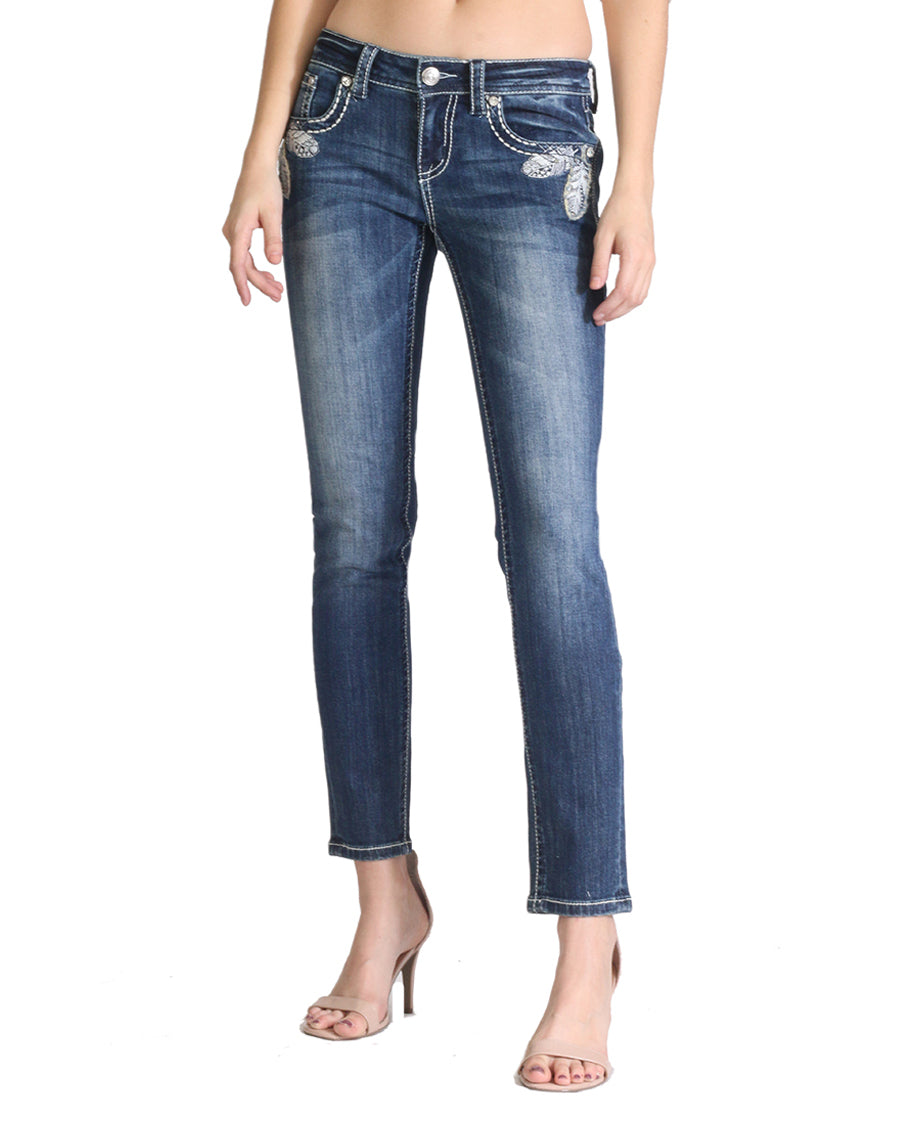 Women's Feather Pocket Skinny Jeans