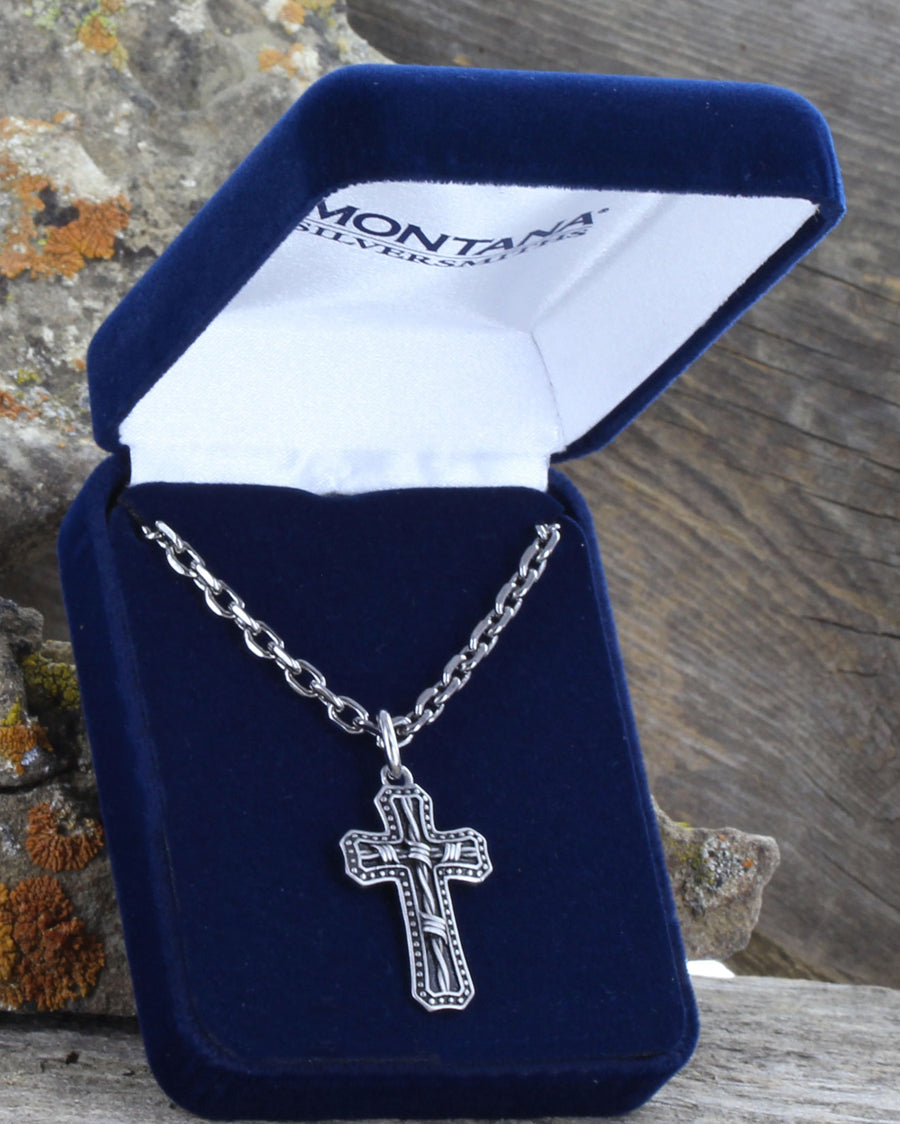 Stainless Barbed Wire Cross Necklace