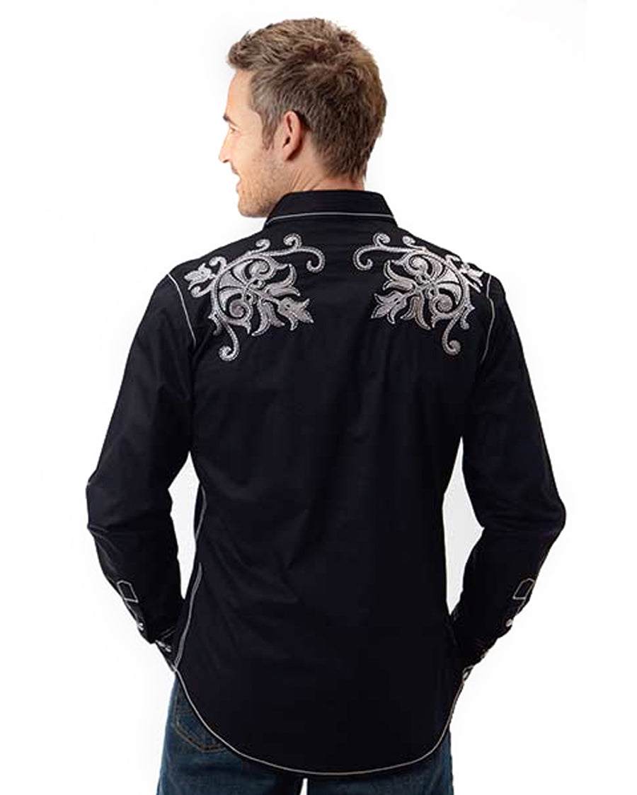 Mens Embroidered Performance Western Shirt - Black