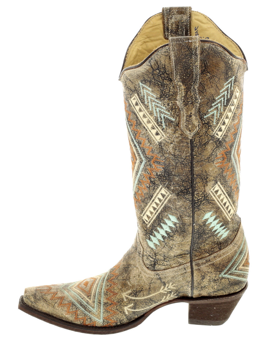 Corral E1037 Women's Handcrafted Snip Toe Cowgirl Boots in Black Bone Teal at Skip's Western Outfitters
