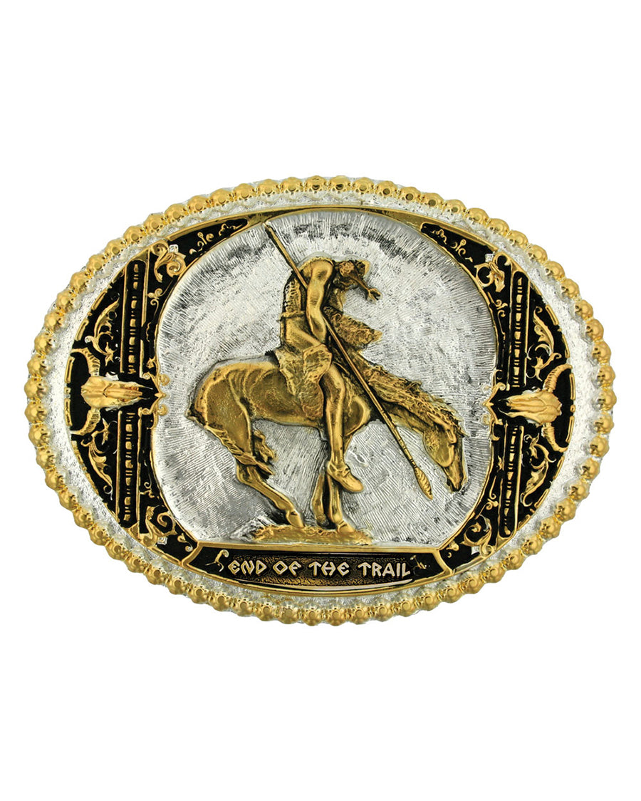 Attitude Two Tone End of Trail Belt Buckle by Montana Silversmiths from Skip’s Western Outfitters | MON-60972P-O/S-Two-Tone