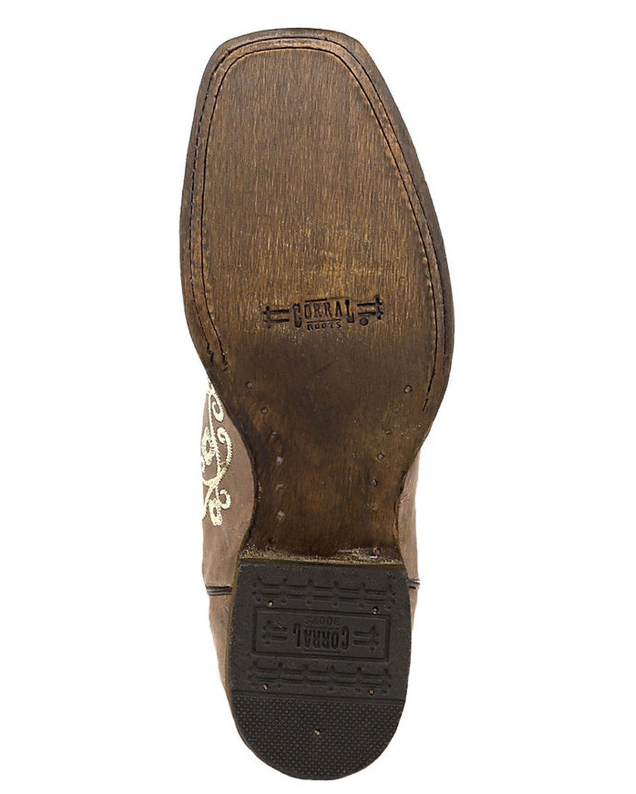 Corral A2980 Kids' Handcrafted Square Toe Western Boots in Brown at Skip's Western Outfitters