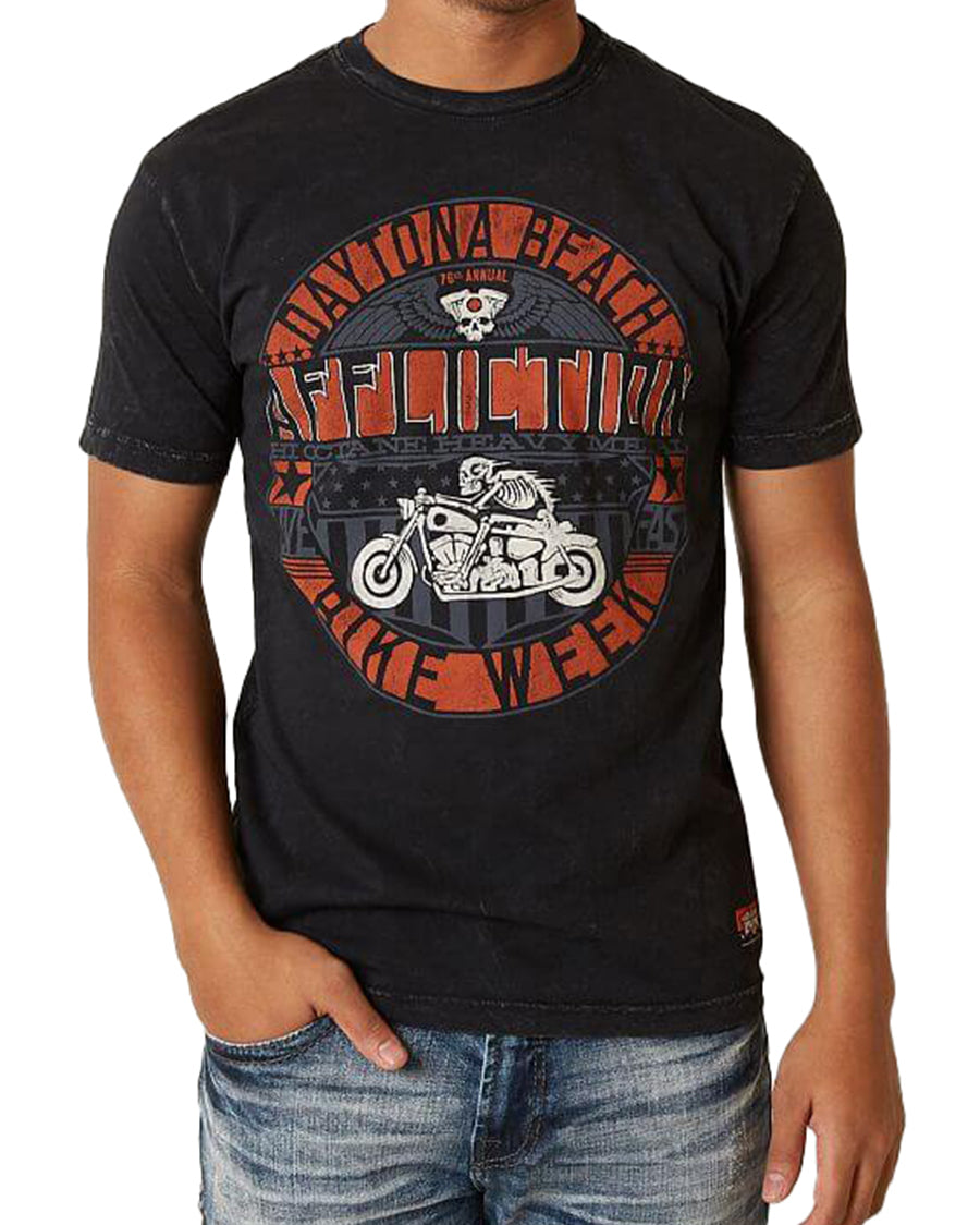 Men's American Customs Bike Week T-Shirt by Affliction from Skip’s Western Outfitters | AFL-A17935-M-BLUE-/-BLACK