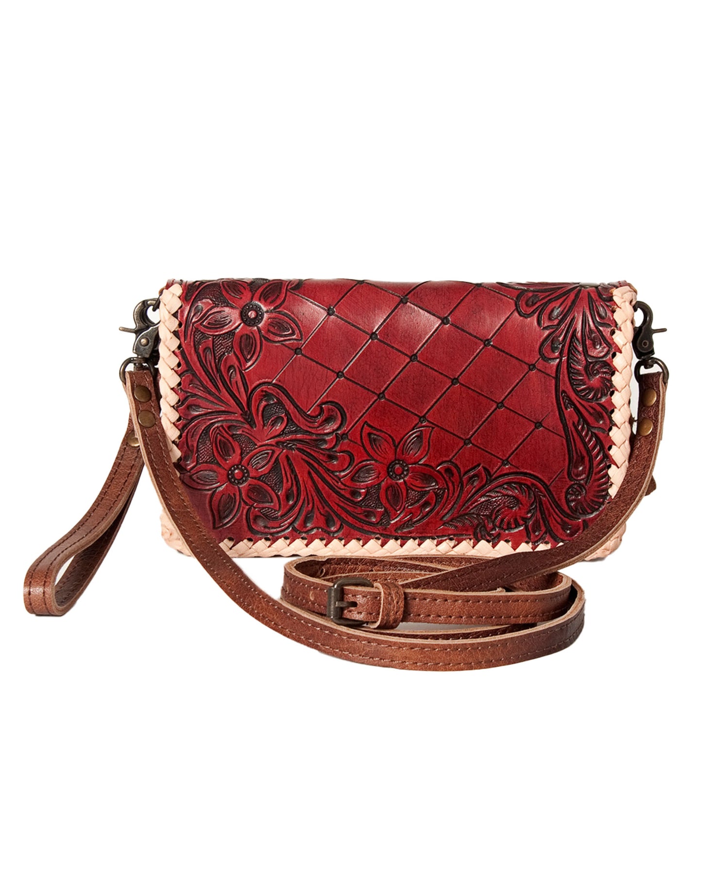 Women's Whip Stitch Tooled Double Zipper Wallet by American Darling from Skip’s Western Outfitters | AMD-ADBG485M-One-Size-Brown