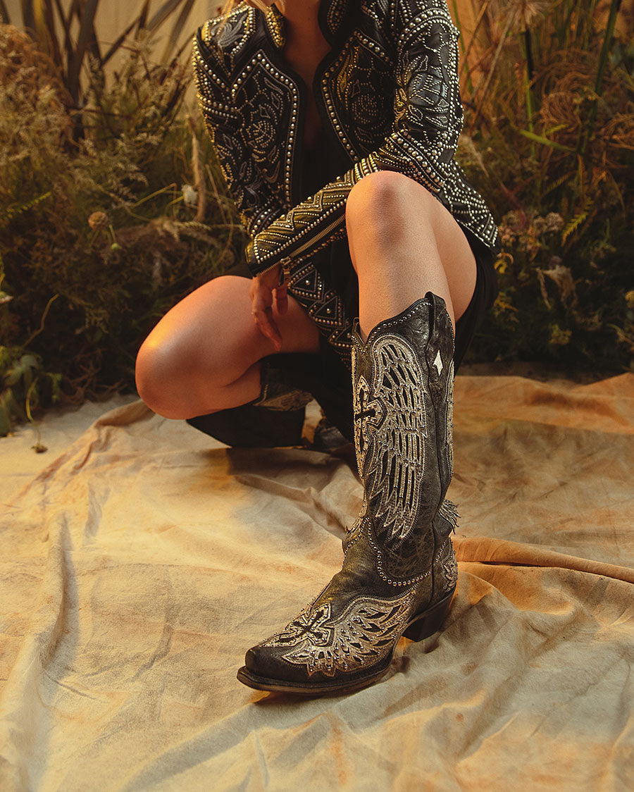 Corral A4232 Women's Handcrafted Snip Toe Cowgirl Boots in Black at Skip's Western Outfitters