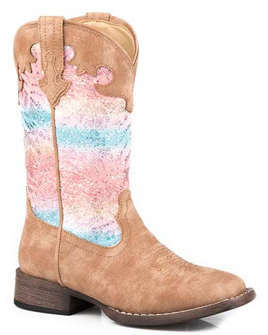 Little Kids' Glitter Lace Boots by Roper from Skip’s Western Outfitters | KAR-09-018-1903-2801-TA-010-Tan
