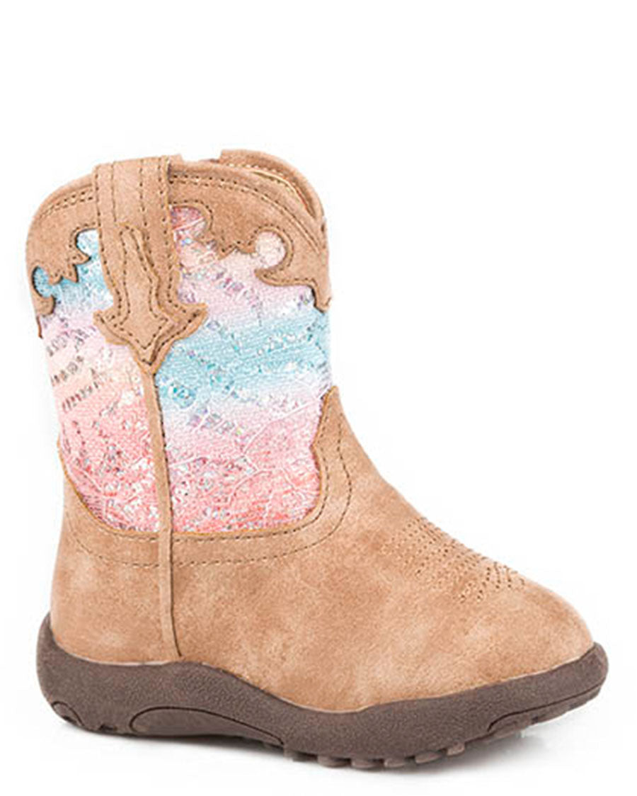 Infants' Cowbabies Glitter Lace Western Boots by Roper from Skip’s Western Outfitters | KAR-09-016-1903-2801-TA-010-Tan