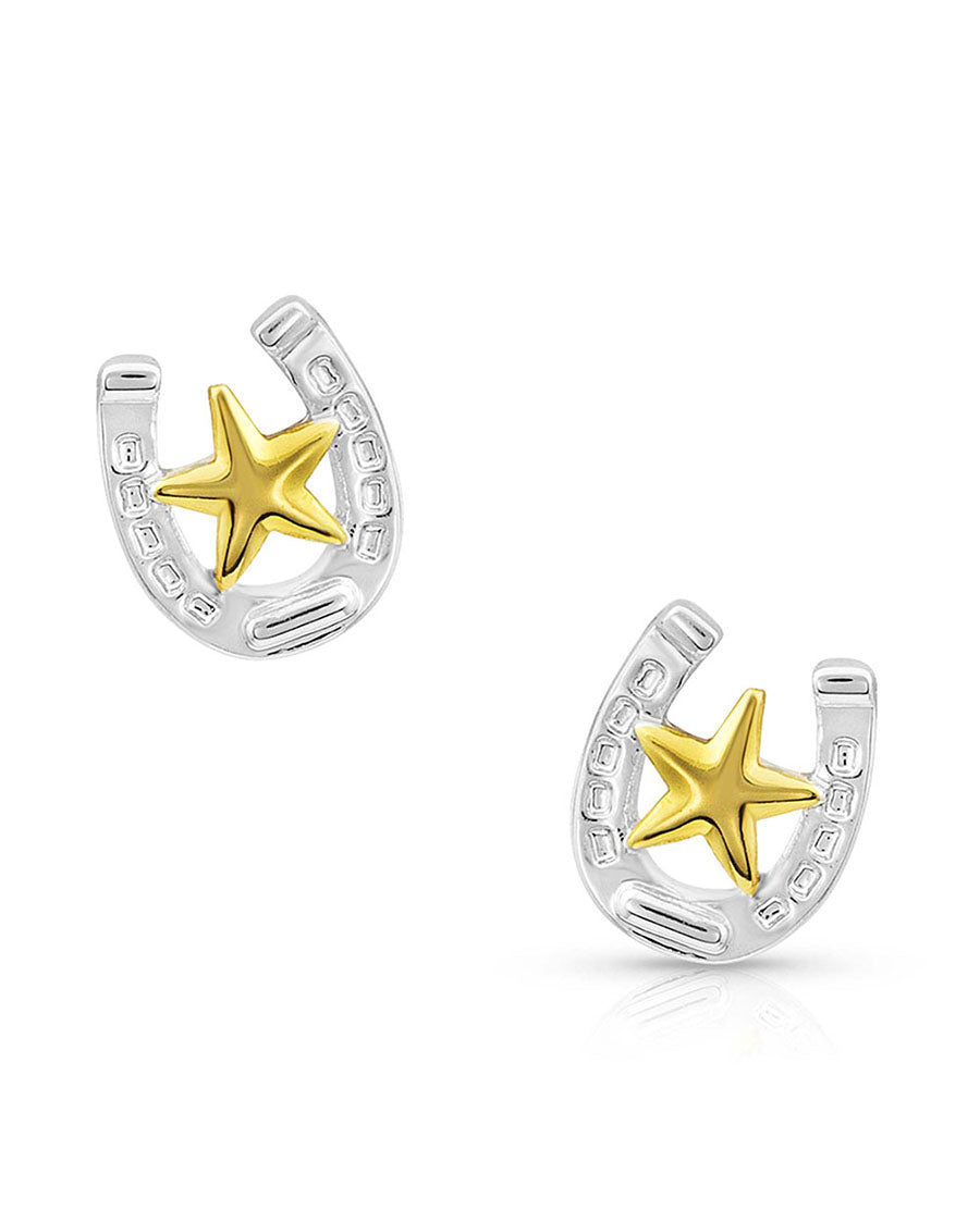 Women's Two Tone Horseshoe Star Earrings by Montana Silversmiths from Skip’s Western Outfitters | MON-ER803-O/S-Silver