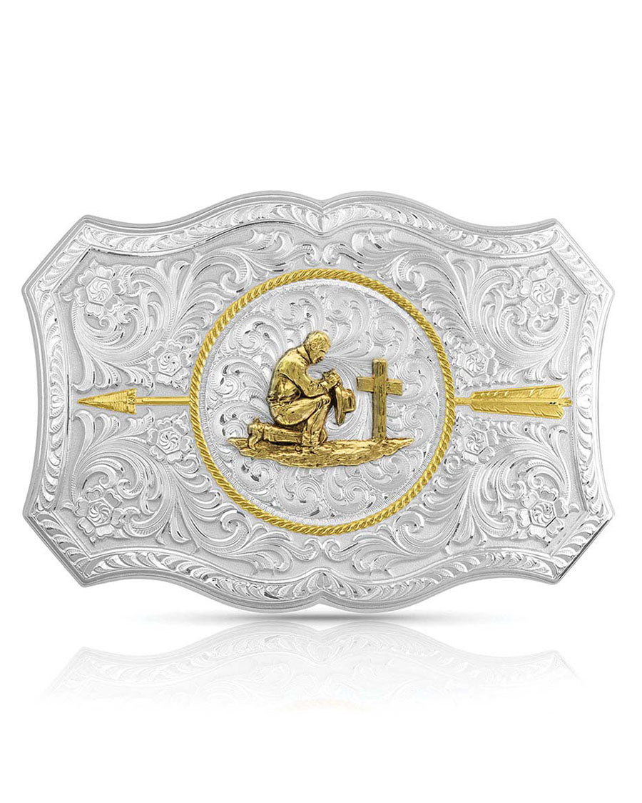 Praying Cowboy Buckle by Montana Silversmiths from Skip’s Western Outfitters | MON-45710-917M-O/S-Silver