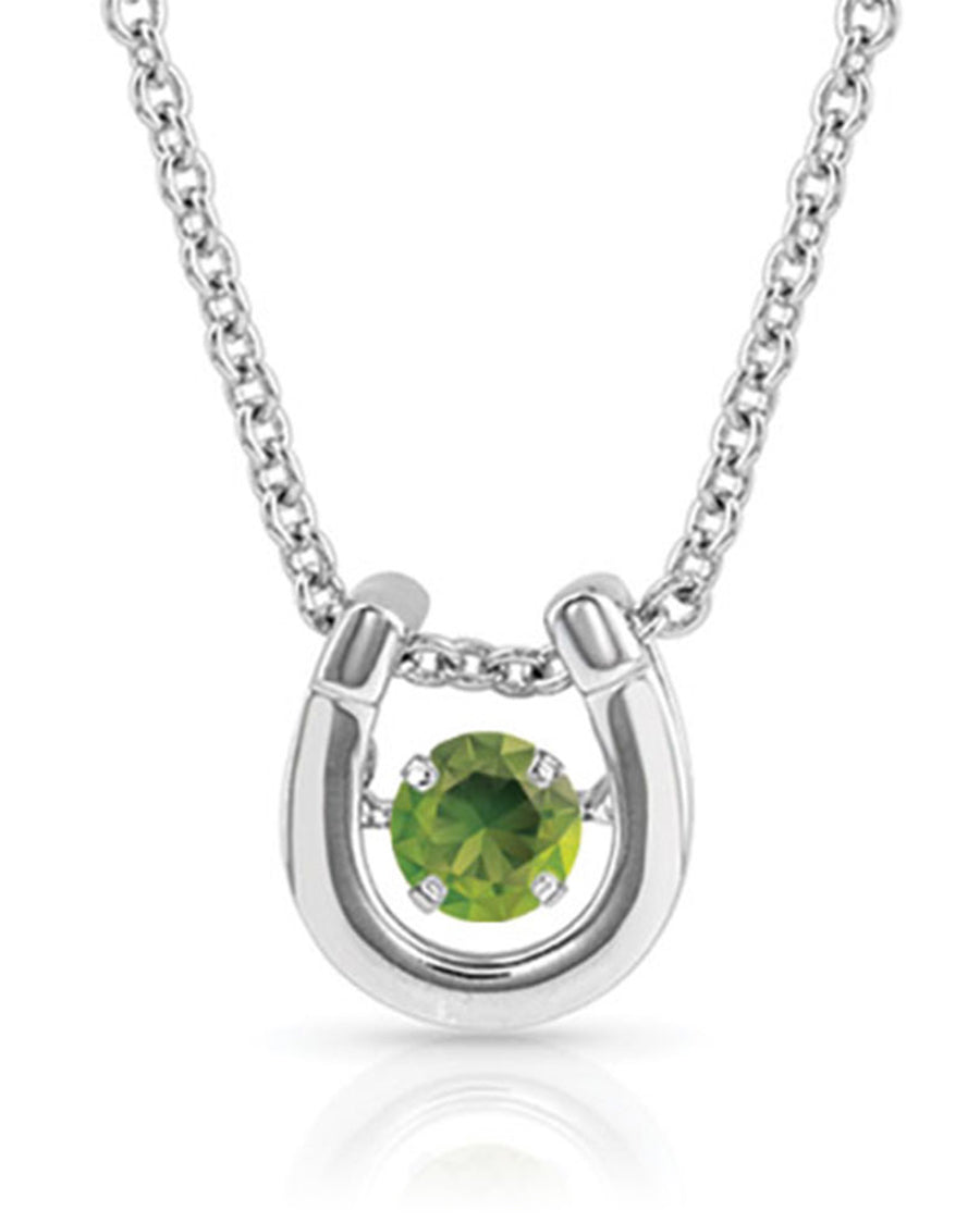Women's August Dancing Birthstone Horseshoe Necklace by Montana Silversmiths from Skip’s Western Outfitters | MON-NC4742-AUG-O/S-August