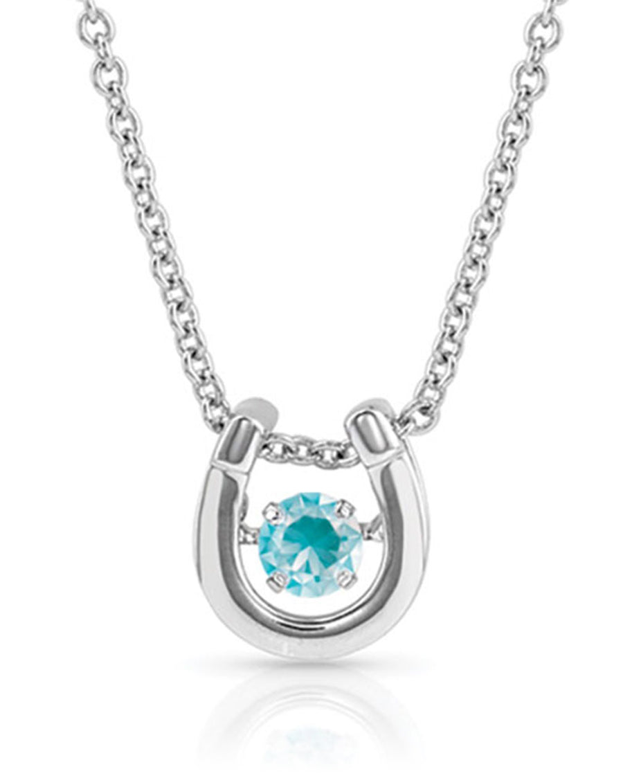 Women's December Dancing Birthstone Horseshoe Necklace by Montana Silversmiths from Skip’s Western Outfitters | MON-NC4742-DEC-O/S-December