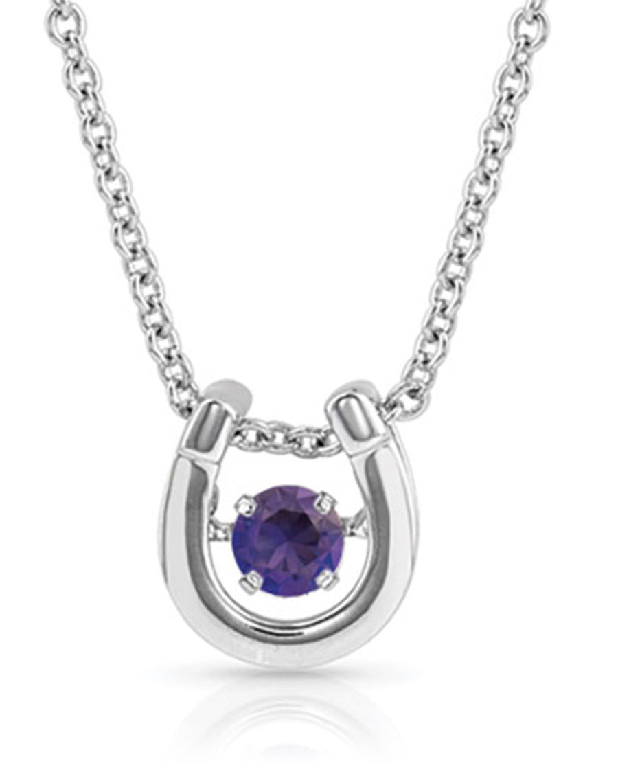 Women's February Dancing Birthstone Horseshoe Necklace by Montana Silversmiths from Skip’s Western Outfitters | MON-NC4742-FEB-O/S-February