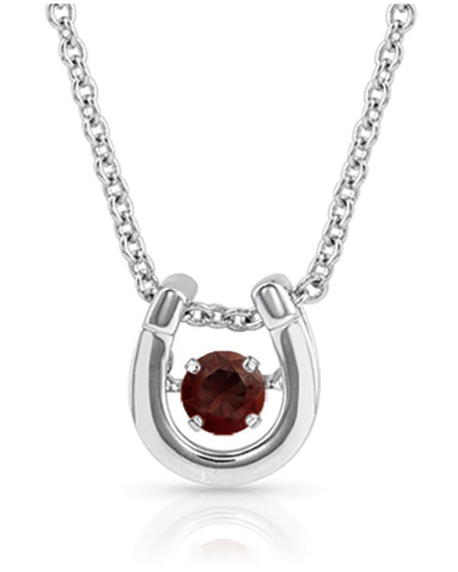 Women's January Dancing Birthstone Horseshoe Necklace by Montana Silversmiths from Skip’s Western Outfitters | MON-NC4742-JAN-O/S-January