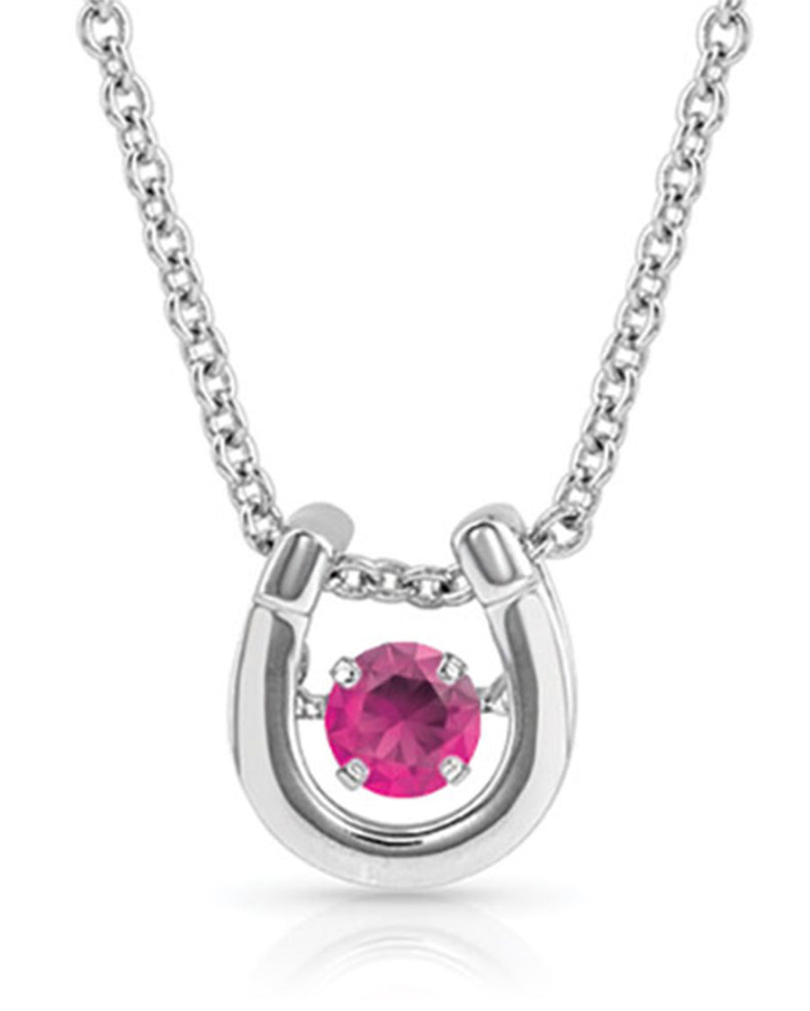 Women's July Dancing Birthstone Horseshoe Necklace by Montana Silversmiths from Skip’s Western Outfitters | MON-NC4742-JUL-O/S-July