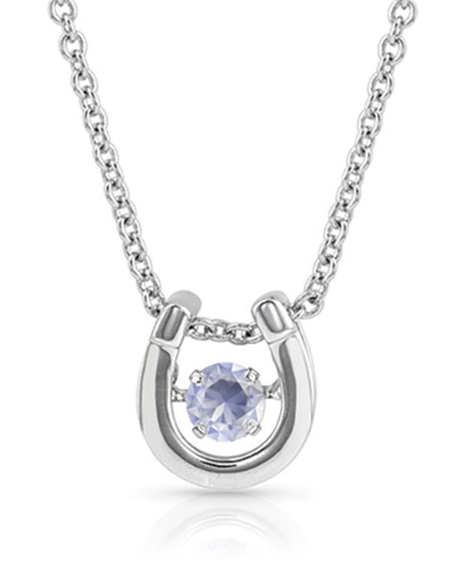 Women's June Dancing Birthstone Horseshoe Necklace by Montana Silversmiths from Skip’s Western Outfitters | MON-NC4742-JUN-O/S-June