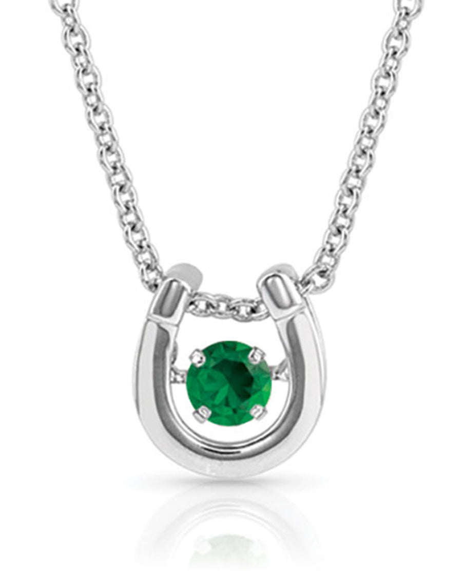 Women's May Dancing Birthstone Horseshoe Necklace by Montana Silversmiths from Skip’s Western Outfitters | MON-NC4742-MAY-O/S-May