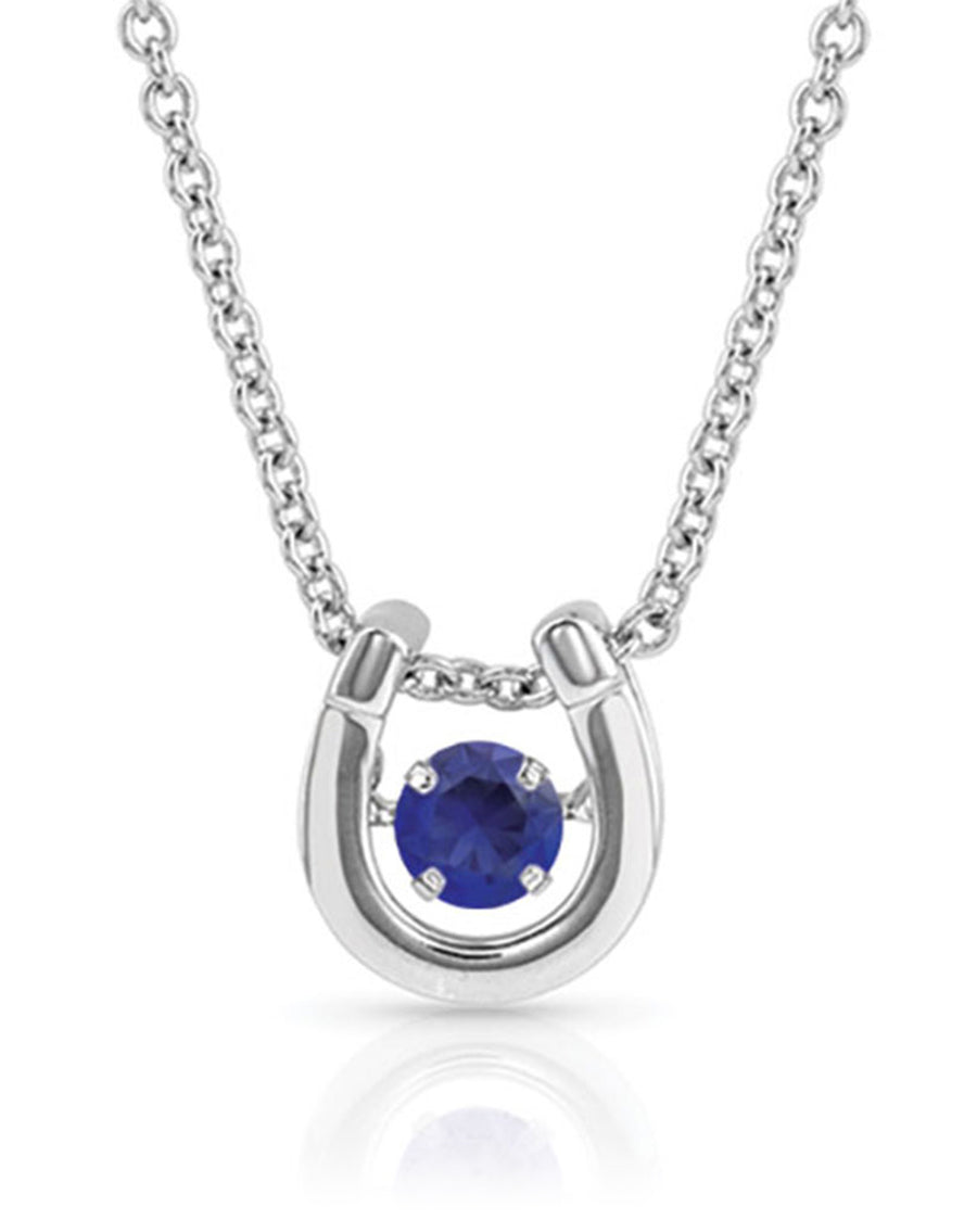 Women's September Dancing Birthstone Horseshoe Necklace by Montana Silversmiths from Skip’s Western Outfitters | MON-NC4742-SEP-O/S-September