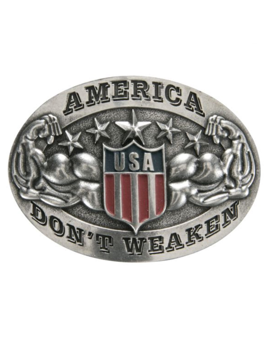 America, Don't Weaken Belt Buckle by AndWest from Skip’s Western Outfitters | AWE-634-02-One-Size-Antique-Silver