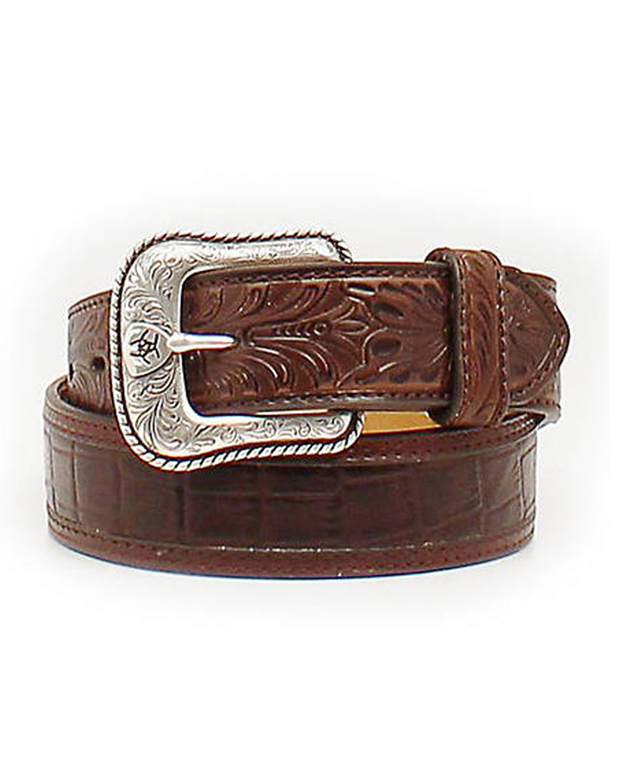 Tooled Crocodile Print Western Belt by Ariat Accessories from Skip’s Western Outfitters | MFW-A1021202-32-BROWN