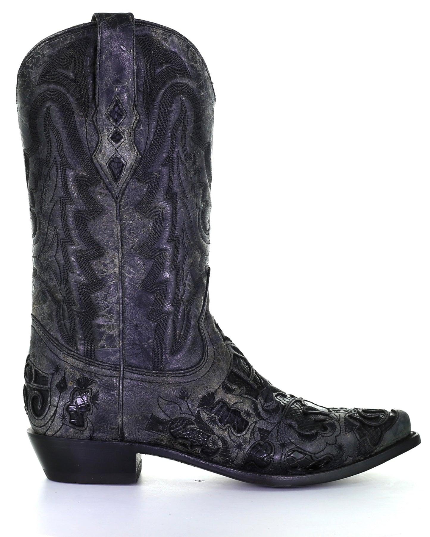 Corral A4116 Men's Handcrafted Snip Toe Exotic Alligator Skin Cowboy Boots in Black at Skip's Western Outfitters