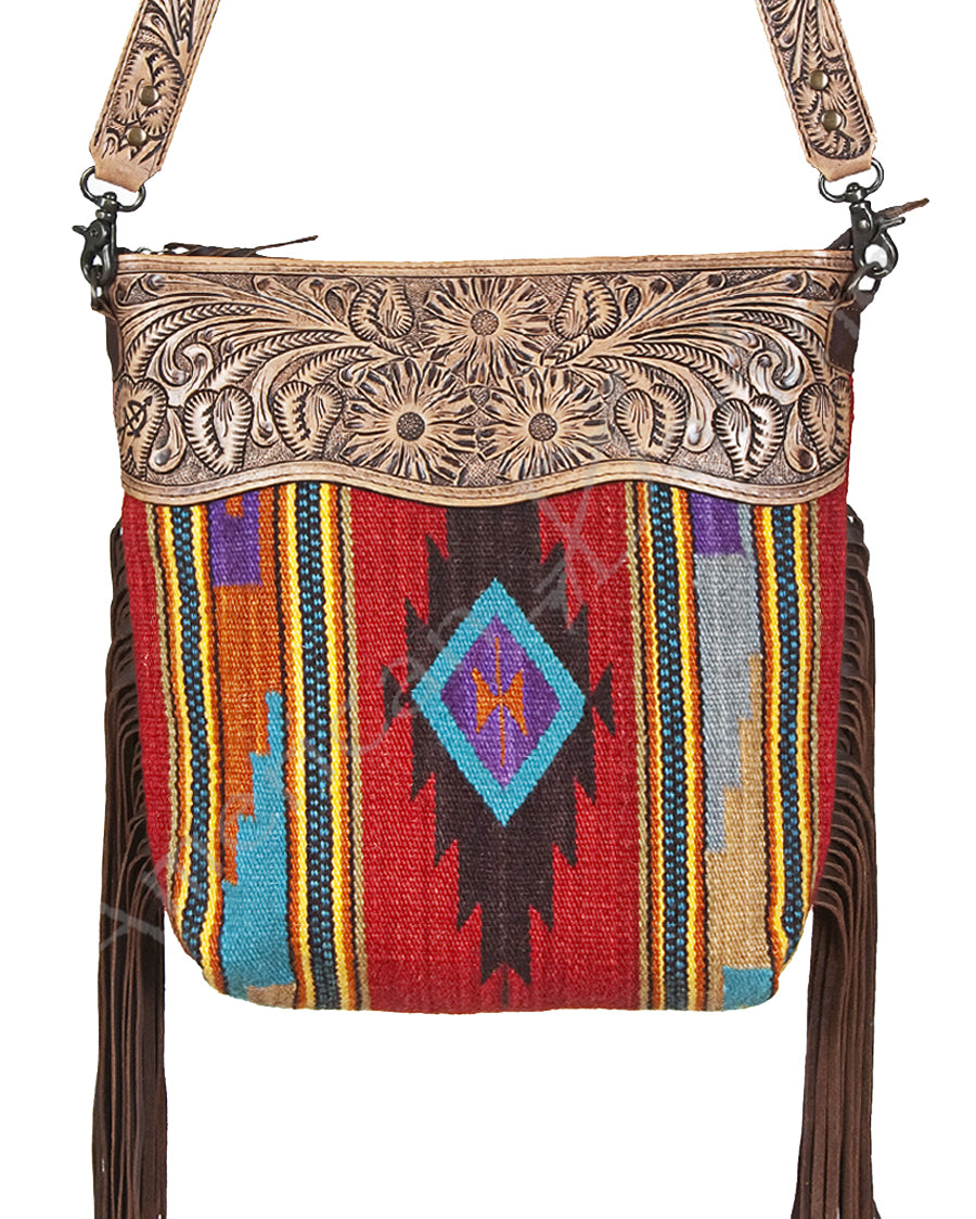 Women's Aztec Saddle Blanket Fringe Purse by American Darling from Skip’s Western Outfitters | AMD-ADBG510Q-One-Size-Red-Multicolor