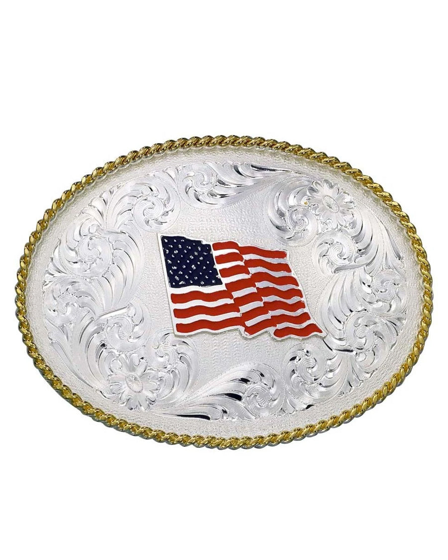 US Flag Western Belt Buckle by Montana Silversmiths from Skip’s Western Outfitters | MON-1340-874-One-Size-Silver