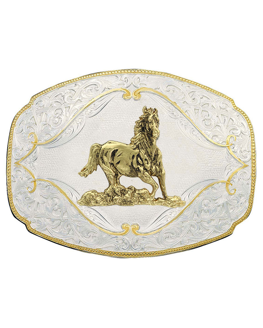 Galloping Horse Western Belt Buckle by Montana Silversmiths from Skip’s Western Outfitters | MON-2920-463-One-Size-Silver