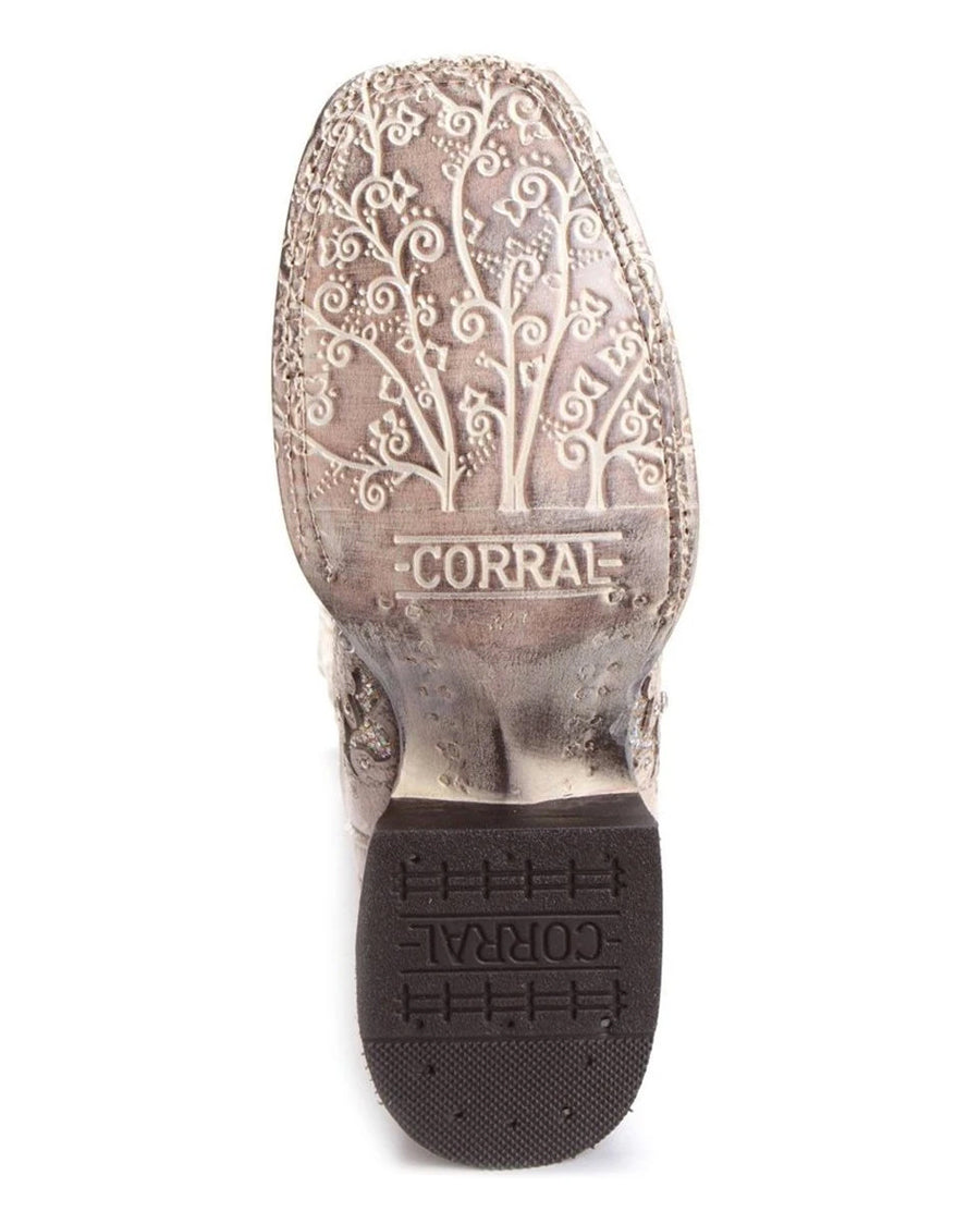 Corral A3397 Women's Handcrafted Wide Square Toe Cowgirl Boots in White at Skip's Western Outfitters