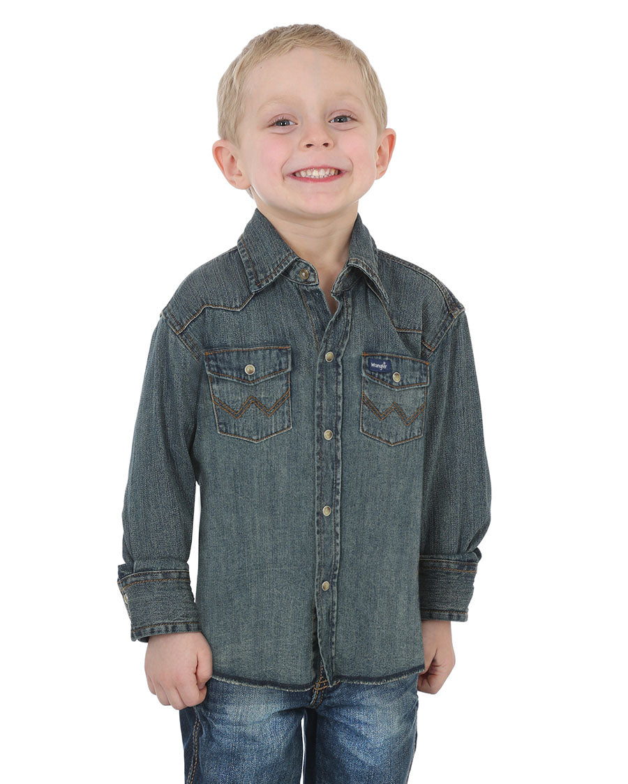 Boys' Work Western Long Sleeve Shirt by Wrangler from Skip’s Western Outfitters | WRA-BS1039W-XXS-REGULAR